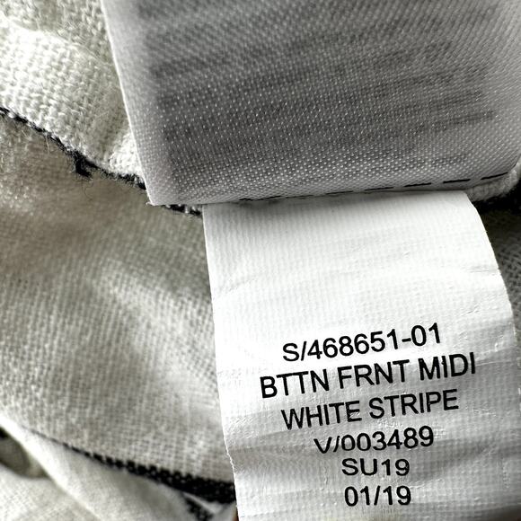 Gap Linen Midi Skirt Striped Button Front Pocket High Waist White Black 2 NWT - Picture 5 of 8